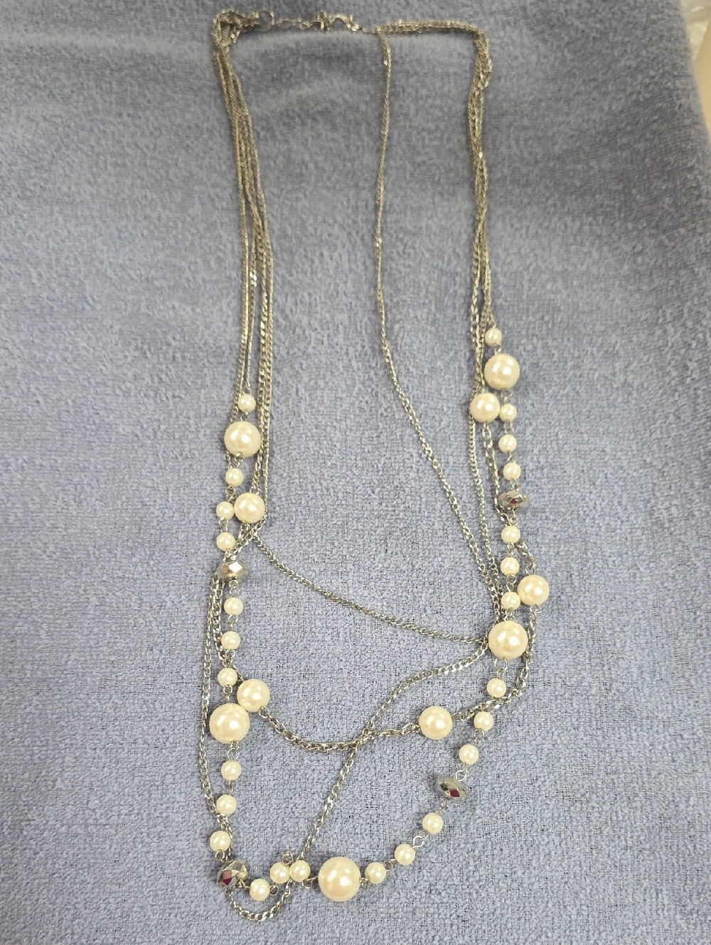 Vintage-Inspired Multi-Strand Pearl & Silver Color Necklace - Picture 1 of 1